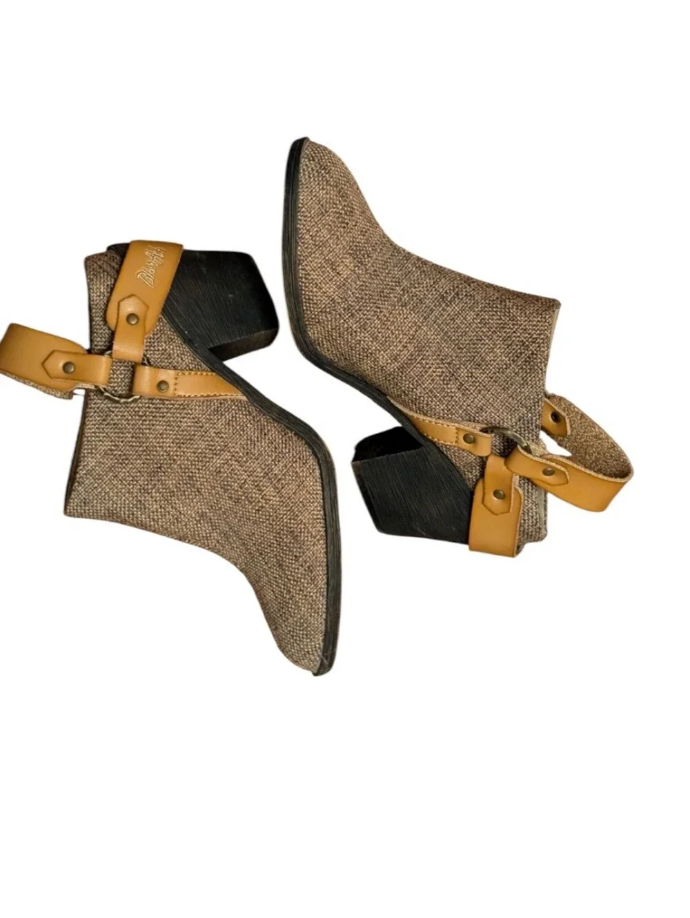 Blowfish Malibu Santi canvas ankle Booties Woven Tan Heeled western Size 8 boho